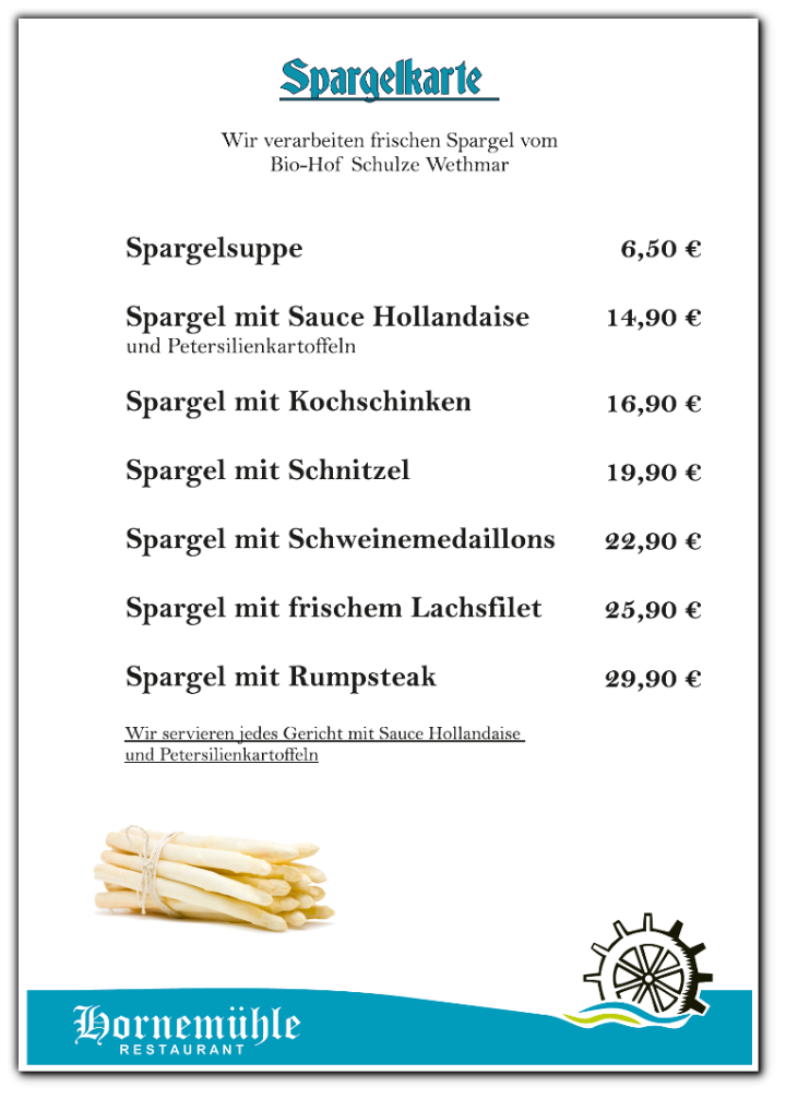Speisekarte Spargelkarte Speisekarte Spargelkarte